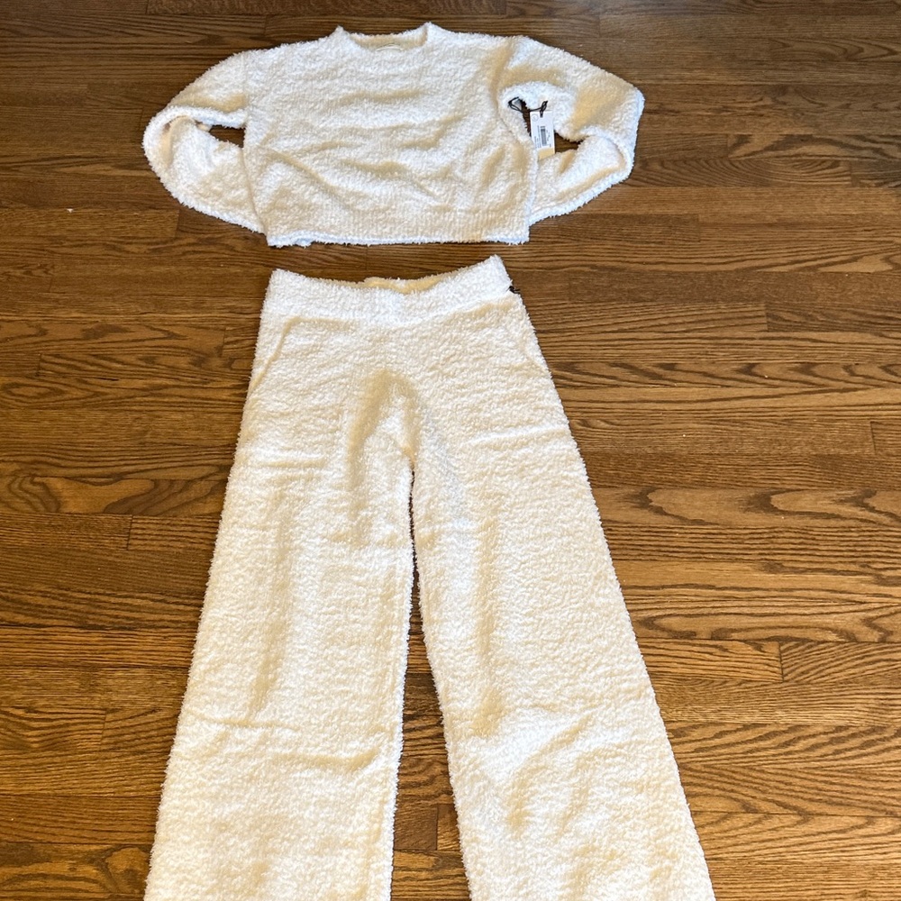 Tenly Cozy Sherpa Wide-Leg Pants and Sweater - Cream Size Large